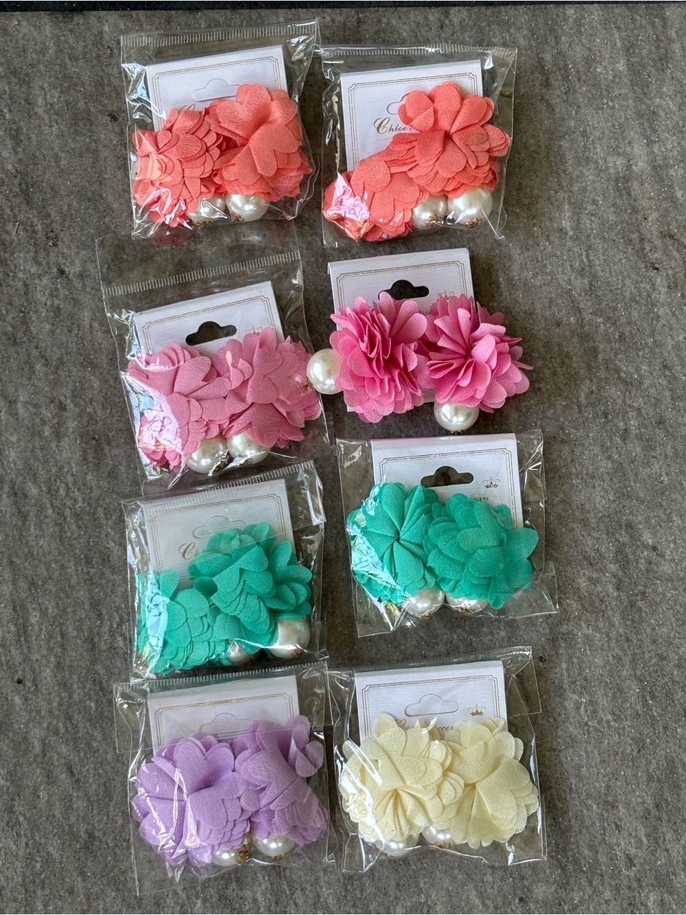NEW 7 Pcs Floral Cluster Pearl Drop Earrings Pink Coral Mint Lavender Cream